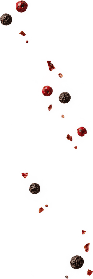 Cascading peppercorns and spices