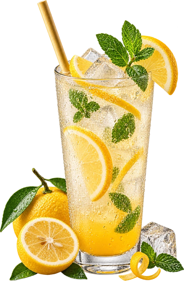 Sparkling Yuzu Fizz mocktail with lime and crushed ice