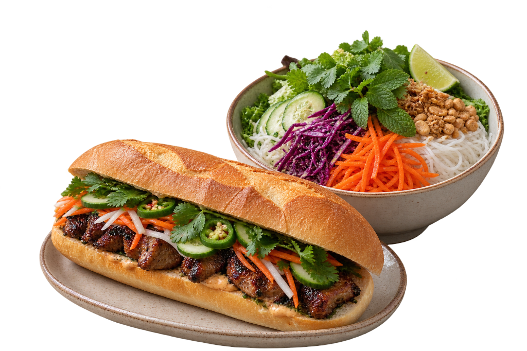 Slow-Roasted Beef Brisket Banh Mi with pickled vegetables