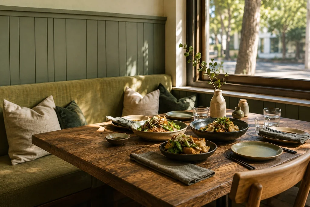 Warm and contemporary neighbourhood dining room at Tasty & Co Rosewater